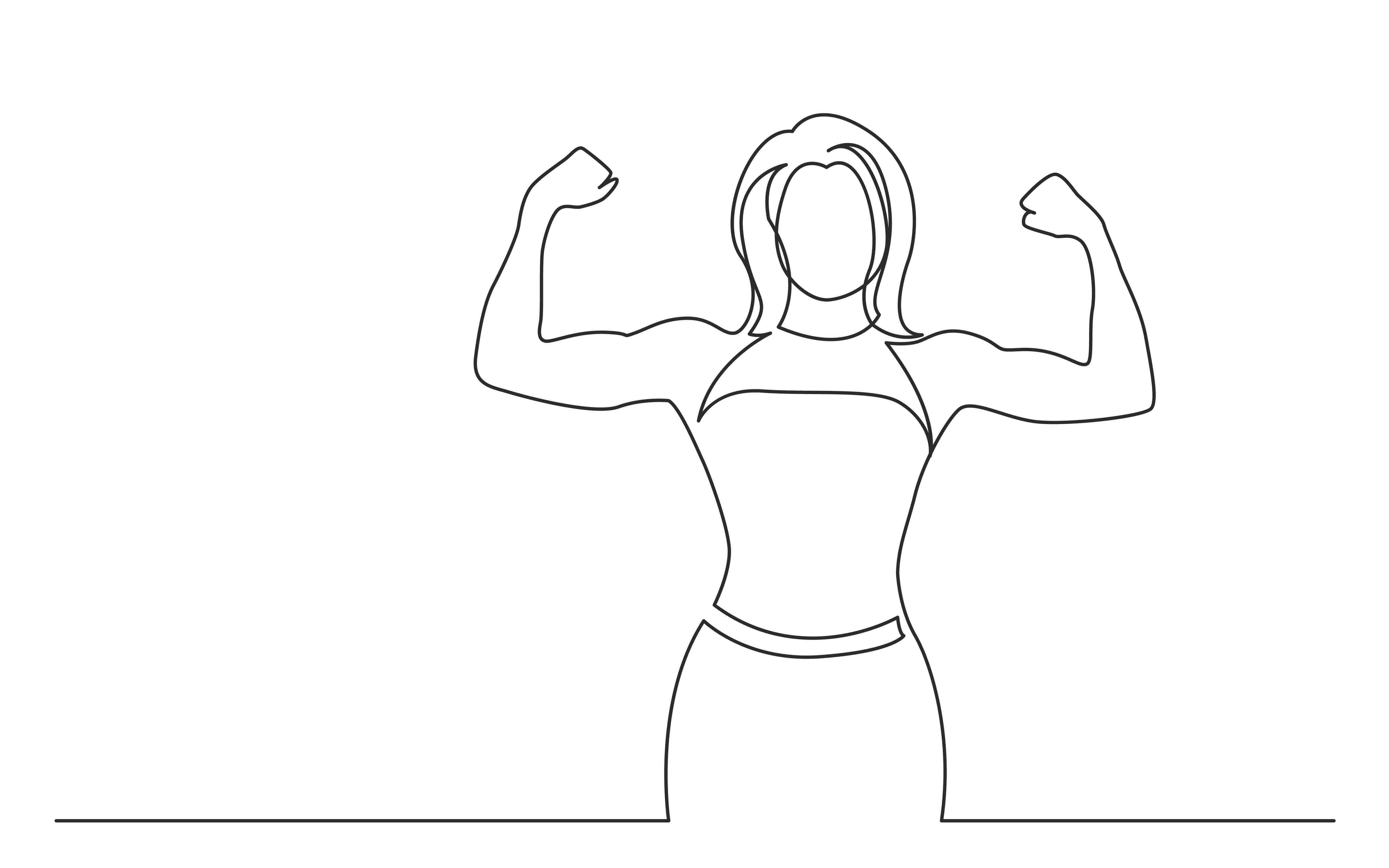 Fitness coach line drawing of woman flexing muscles